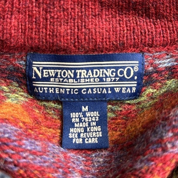 Vintage Newton Trading Co Fair Isle Wool Cardigan Sweater Size Medium - Picture 7 of 8